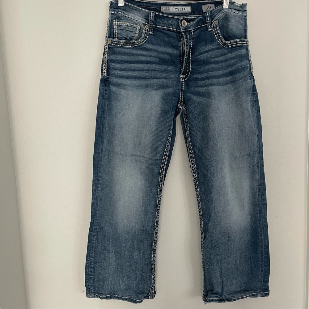 BKE Tyler boot cut jeans thick stitching 33 short